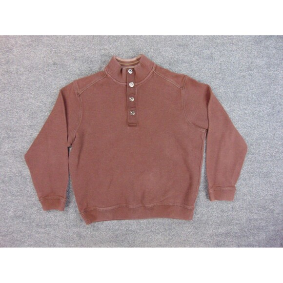 Tommy Bahama Sweatshirt Mens Small Brown Cotton Button Mock Neck Pullover Casual - Picture 2 of 8